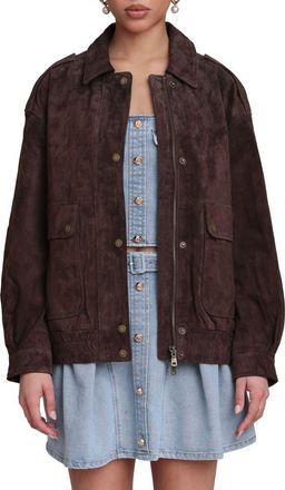 Avec Les Filles Suede Bomber Jacket in Chocolate at Nordstrom, Size Xx-Large