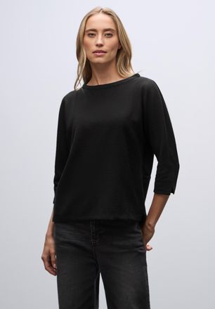 Street One 3/4-Arm-Shirt STREET ONE, Damen, Gr. 34, schwarz, Jersey, Obermaterial: 52% Polyester, 27% Viskose, 20% metallisierte Fasern, 1% Elasthan, unifarben, 
