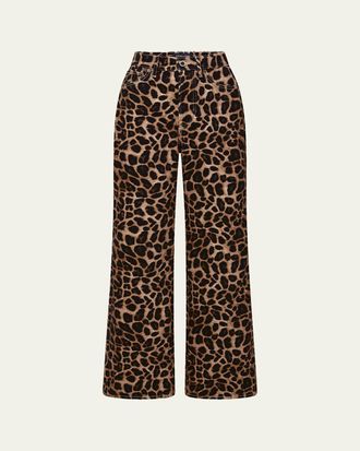 Veronica Beard Taylor High-Rise Wide-Leg Leopard Jeans with Chaps