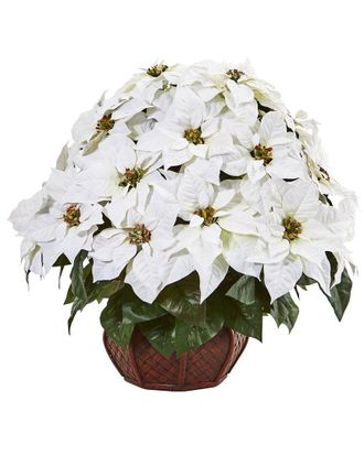 Nearly Natural Poinsettia Artificial Arrangement In Decorative Planter
