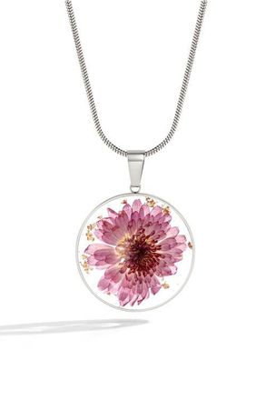 Mint & Lily Pressed Birth Flower Necklace in Silver /October Marigold at Nordstrom