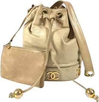 Chanel Pre-owned Vintage Bucket Bag - Dames - Vintage Tas - Beige - ONE Size - Leer - Vintage