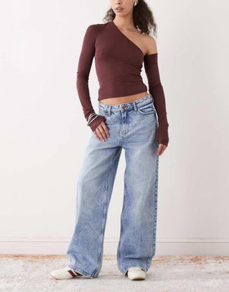 Wrangler Jeans dritti ampi a vita medio alta lavaggio chiaro-Blu