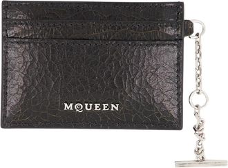 Alexander McQueen Zwarte leren kaarthouder met ketting - Heren - Portefeuilles - Zwart - ONE Size - Leer - Accessoires