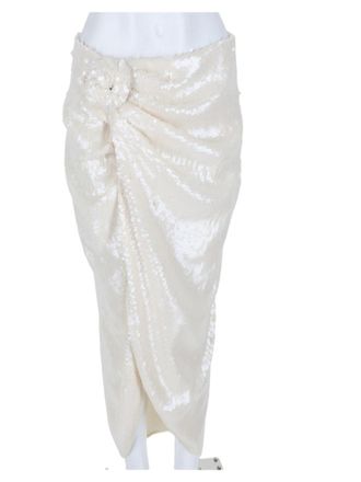 Rotate Draped Sequin Knot Accents Midi Skirt