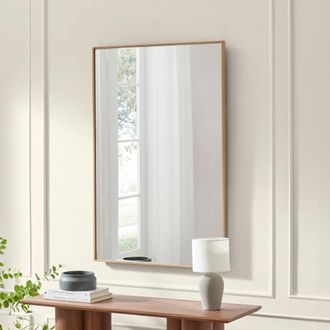 Furniturebox Inga Oak Wood Long Rectangle 120x80cm Wall Mirror in Light Brown | Size: 120x80 cm