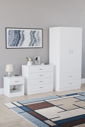 Home Discount Vida Designs Riano 3 Piece Bedroom Set with 4 Drawer Chest & Wardrobe in White