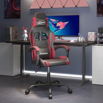 vidaXL Silla Gaming Cuero Sint&eacute;tico Negro Y Rojo Vino Tinto Vidaxl