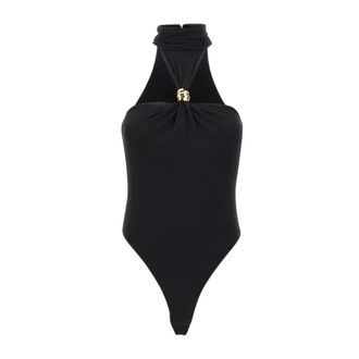 Elisabetta Franchi Body, female, Black, Size: M Bodysuit in crepe jersey with jewel detail