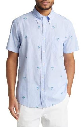 Brooks Brothers Regent Fit Seersucker Stripe Short Sleeve Button-Down Shirt in Blue Stripe Palm at Nordstrom Rack, Size Small