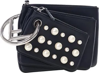 Fendi Pre-owned Clutches, female, Black, Size: ONE SIZE Pre-owned Vintage Leather Clutch with Pearl Embellishments and Ring Handle