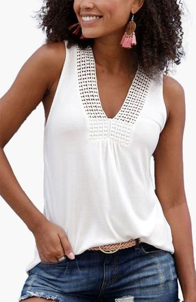 Lascana Womens Crochet Insert Tank Top in White at Nordstrom, Size 6