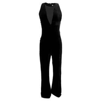 Sandro Sandro V-neck Velvet Jumpsuit in Black Viscose
