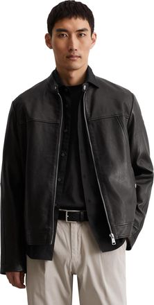 Marc O'Polo Lederjacke im Biker-Stil, kleiner Stehkragen, aus Lammleder