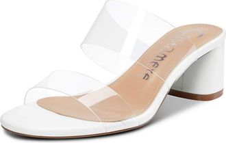 Castamere Womens Peep-Toe Sandals Chunky Block Heels Transparent Slingback Court Shoes 2IN Heel White Pumps UK 3.5