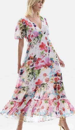 James Lakeland Womens V-neck Floral Midi Dress - White Multicolour - Size: 10