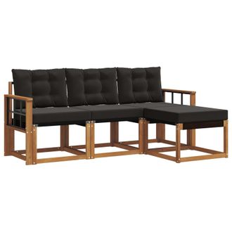 vidaXL Conjunto De Sof&aacute;s De Exterior Con Coj&iacute;n 4 Pcs Natural Y Negro Vidaxl