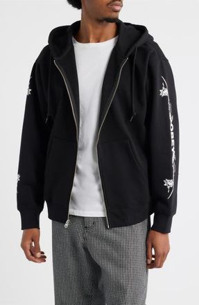 Obey Rose Cotton Blend Graphic Zip Hoodie in Black at Nordstrom, Size Xx-Large