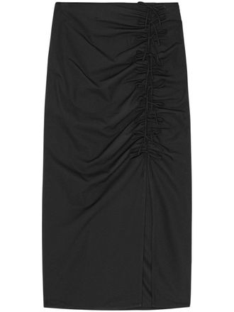 Ganni Gedrapeerde mid waist midi-jurk - Zwart