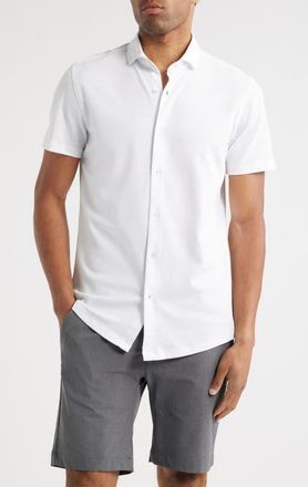 Stone Rose Solid Technical Piqu&eacute; Knit Short Sleeve Button-Up Shirt in White at Nordstrom, Size Xxx-Large