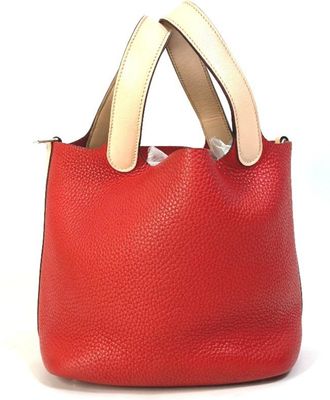 Herm&egrave;s Bicolor Red Color Rose Eglantine Taurillon Clemence Leather Handbag Tote Bag (Pre-Owned)