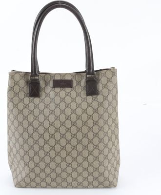 Gucci Beige Leather Coated Canvas Shoulder Bag Tote Bag (Pre-Owned)