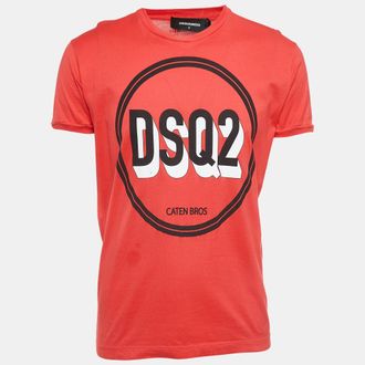 Dsquared2 Red Logo Print Cotton Half Sleeve T-Shirt