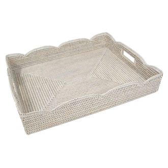 Caspari Rectangle Rattan Tray In Antique White