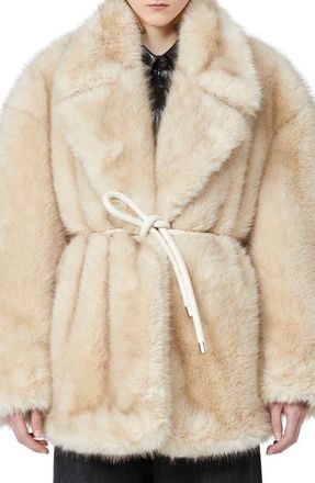 Sportmax Rosaria Faux Fur Belted Jacket in Beige at Nordstrom, Size Medium