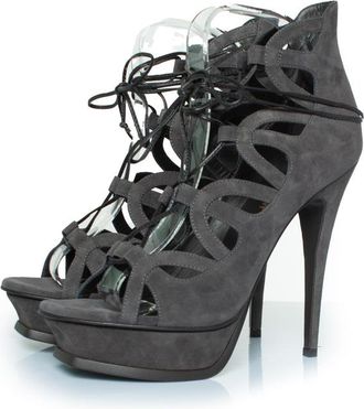 Saint Laurent Pre-owned Womens Suede lace up tribute 16 pumps - Grey - Size 39.5 EU/IT