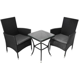 Jardi Monster Shop - Black Rattan Bistro Set Garden Furniture 3 PCs Patio Weave