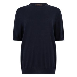 Slowear Round-neck Knitwear, male, Blue, Size: 2XL Short Sleeve Sweater