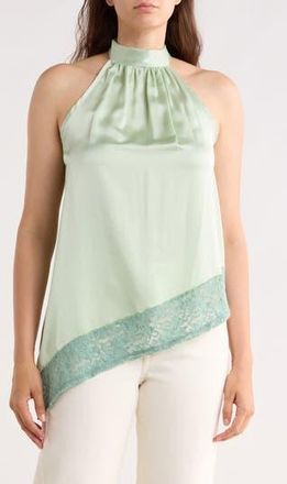 Renee C Satin Lace Asymmetrical Halter Top in Pistachio at Nordstrom Rack, Size X-Large