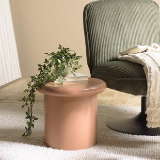 Macabane Mesa auxiliar redonda de madera pintada en marr&oacute;n D40cm