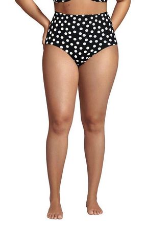Lands End Sculpting Suit Chlorine Resistant Targeted Control Retro High Waisted Bikini Swim Bottoms in Black/egret White Tossed Dots at Nordstrom