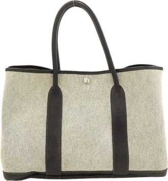 Herm&egrave;s Black Gray Toile H Tote Bag (Pre-Owned)