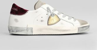 Philippe Model Prsx Low Sneakers In White Suede And Leather