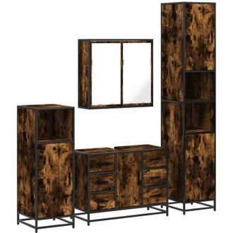 vidaXL Vidaxl - Set De Muebles Ba&ntilde;o 4 Pzas Madera Contrachapada Roble Ahumado
