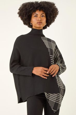 Roman Plaid High Neck Knit Jumper