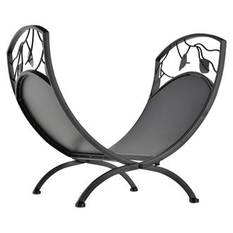 OUTSUNNY Metal Arced Firewood Log Holder Indoor Outdoor Folding Firewood Rack Fireplace Wood Storage Shelf w/ Leaf Pattern Design - Black - 43.5W x 36