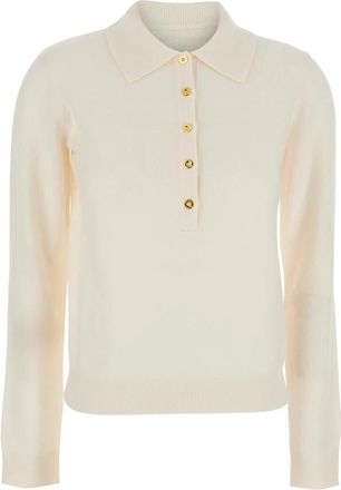 Elisabetta Franchi Witte Button-Up Trui Met Wijde Kraag - Dames - Ronde hals truien - Wit - M - Truien & Vesten