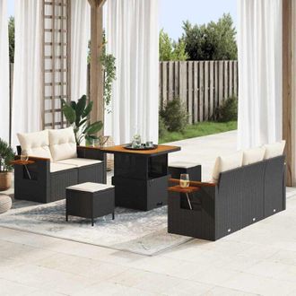vidaXL Vidaxl - Conjunto De Sof&aacute; De Jard&iacute;n 8 Pcs Negro Y Crema 80 X 80 X 71 Cm
