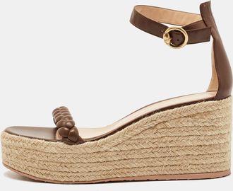 Gianvito Rossi Brown Braided Leather Merida Espadrille Wedge Sandals