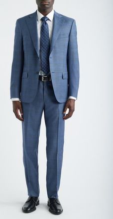 Samuelsohn Slate Blue M&eacute;lange Plaid Wool Suit at Nordstrom, Size 42Regular