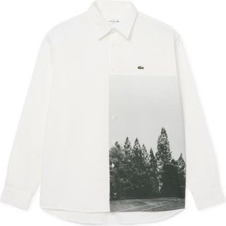 Lacoste Relaxed Fit Photo Graphic Button-Up Shirt in Flour at Nordstrom, Size 40 Us