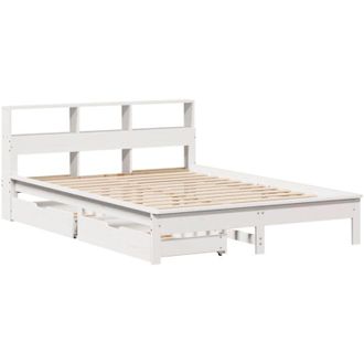 vidaXL Cama Con Estanter&iacute;a Sin Colch&oacute;n Madera Maciza Blanca 140x200 Cm Vidaxl
