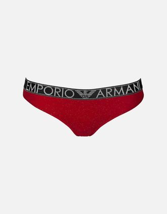 Emporio Armani Womens Holidays Stardust Stretch Cotton Thong, Ruby Red - Size: 10