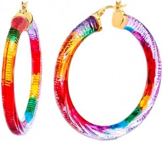 Gold & Honey Womens Painted Instyle Lucite Hoop Earrings In Rainbow