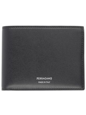 Ferragamo Rectangular Black Leather Wallet With Discreet Logo