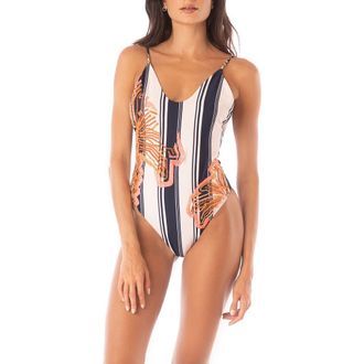 Maaji Boho Stripes Typical One-Piece Swimsuit in Dark Blue at Nordstrom Rack, Size Small